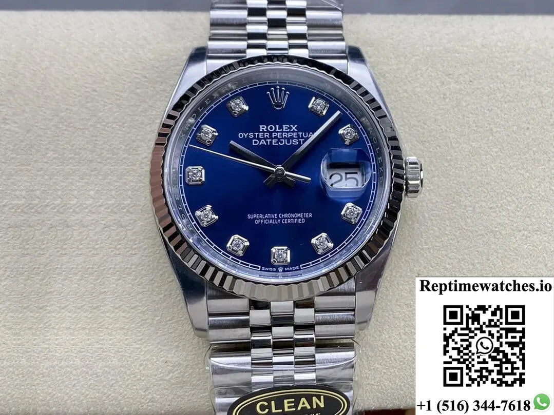 Rolex Datejust M126234-0037 36Mm Clean Factory Blue Diamond Dial-Rep Time Watches