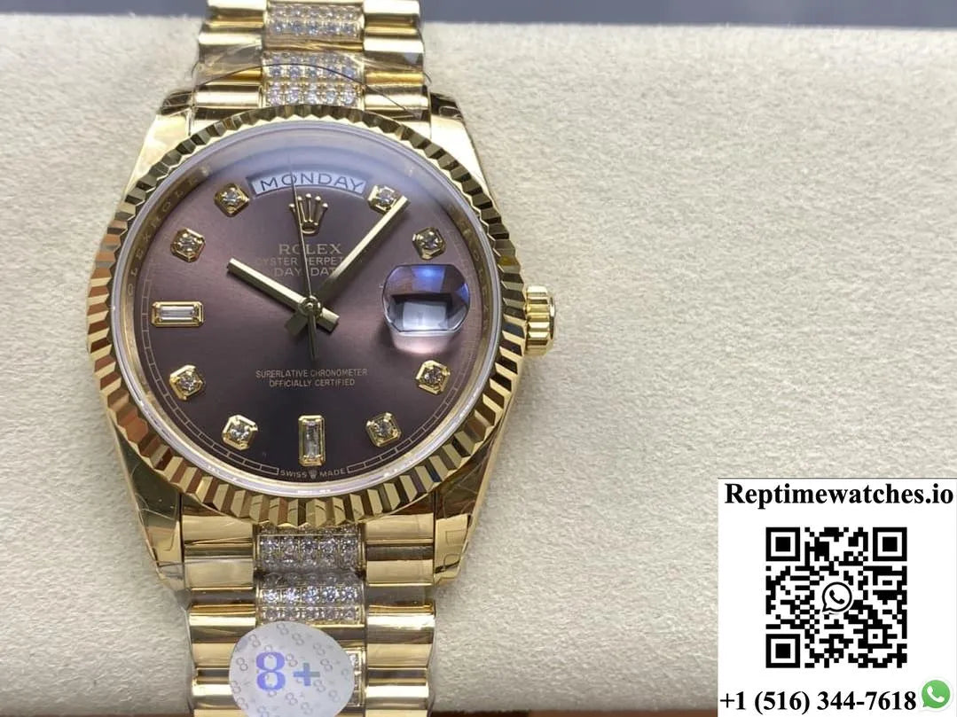 Rolex Day-Date M128238-0024 8+ Factory Gold Color Strap-Rep Time Watches