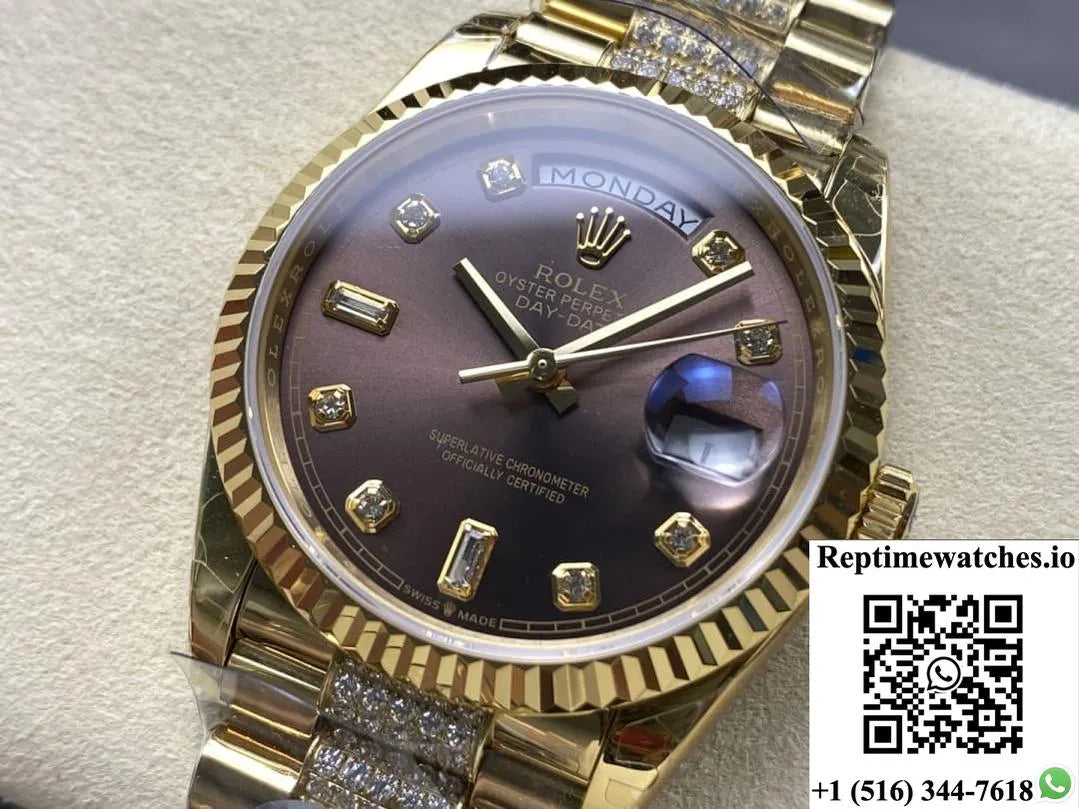 Rolex Day-Date M128238-0024 8+ Factory Gold Color Strap-Rep Time Watches