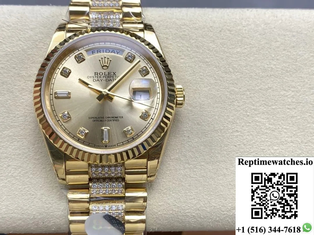 Rolex Day-Date M128238-0026 8+ Factory Diamond Hour Markers-Rep Time Watches