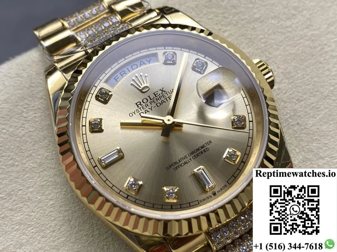 Rolex Day-Date M128238-0026 8+ Factory Diamond Hour Markers-Rep Time Watches