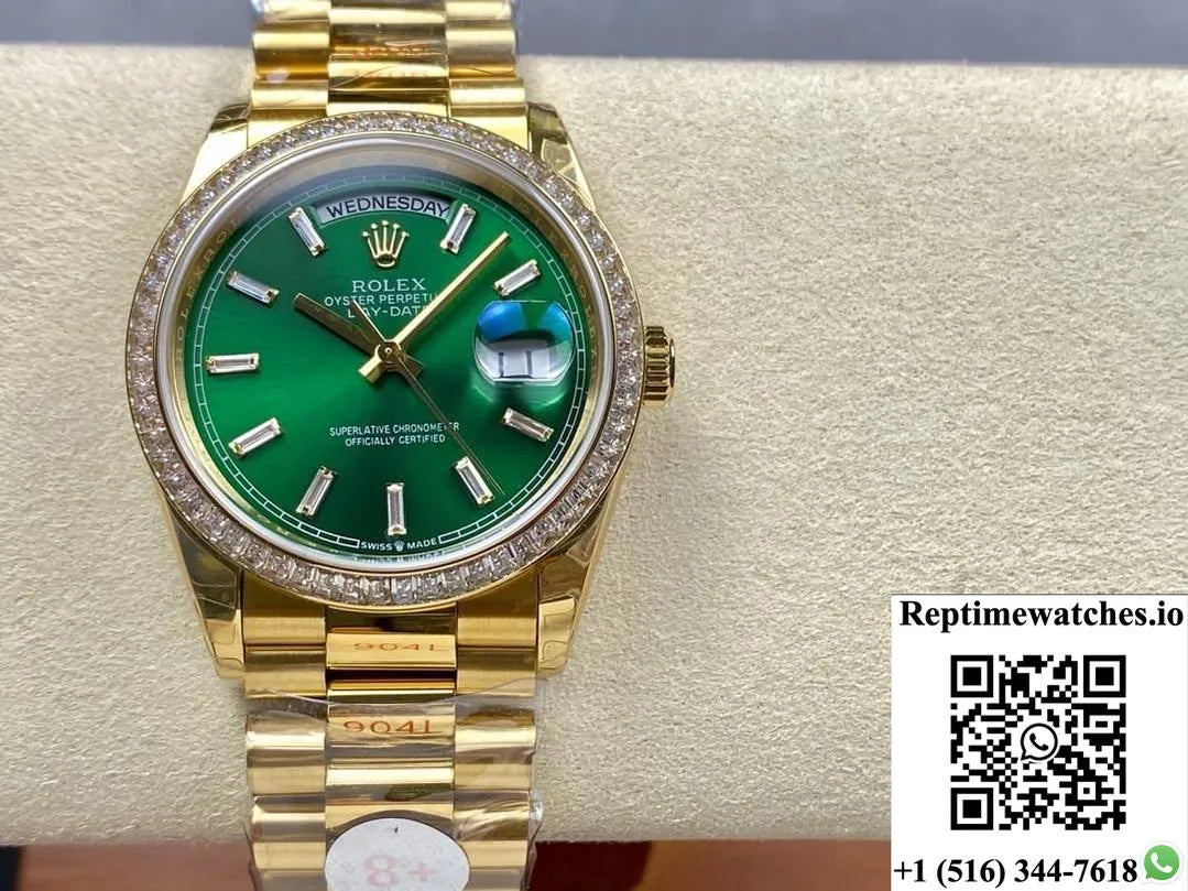 Rolex Day-Date M128398Tbr-0035 8+ Factory Transparent Green Dial-Rep Time Watches
