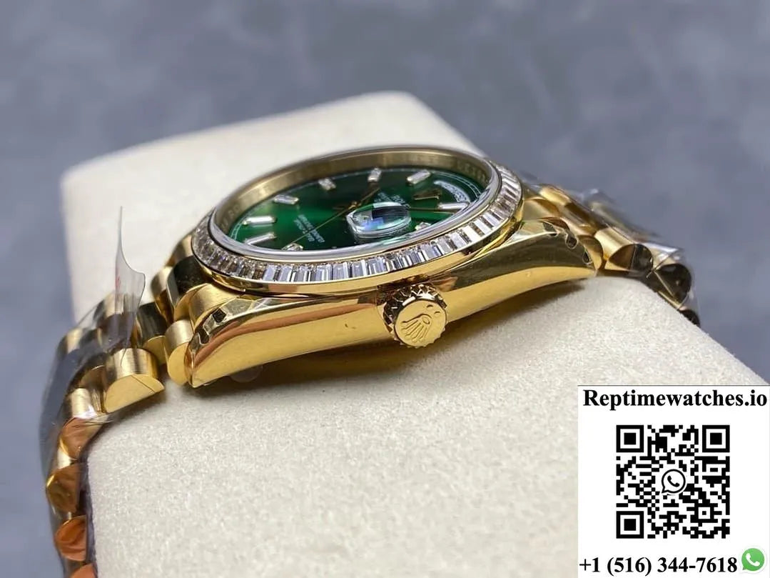 Rolex Day-Date M128398Tbr-0035 8+ Factory Transparent Green Dial-Rep Time Watches