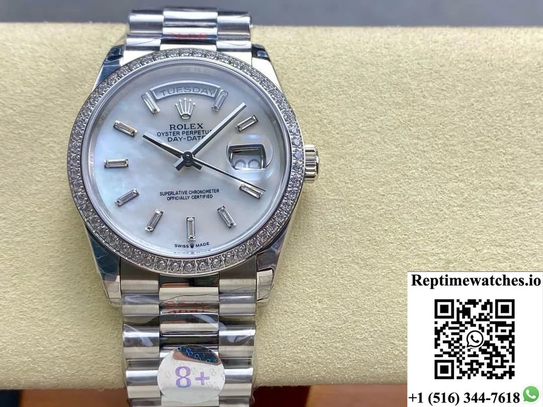 Rolex Day-Date Model M228349Rbr-0046 8+ Factory White Dial-Rep Time Watches