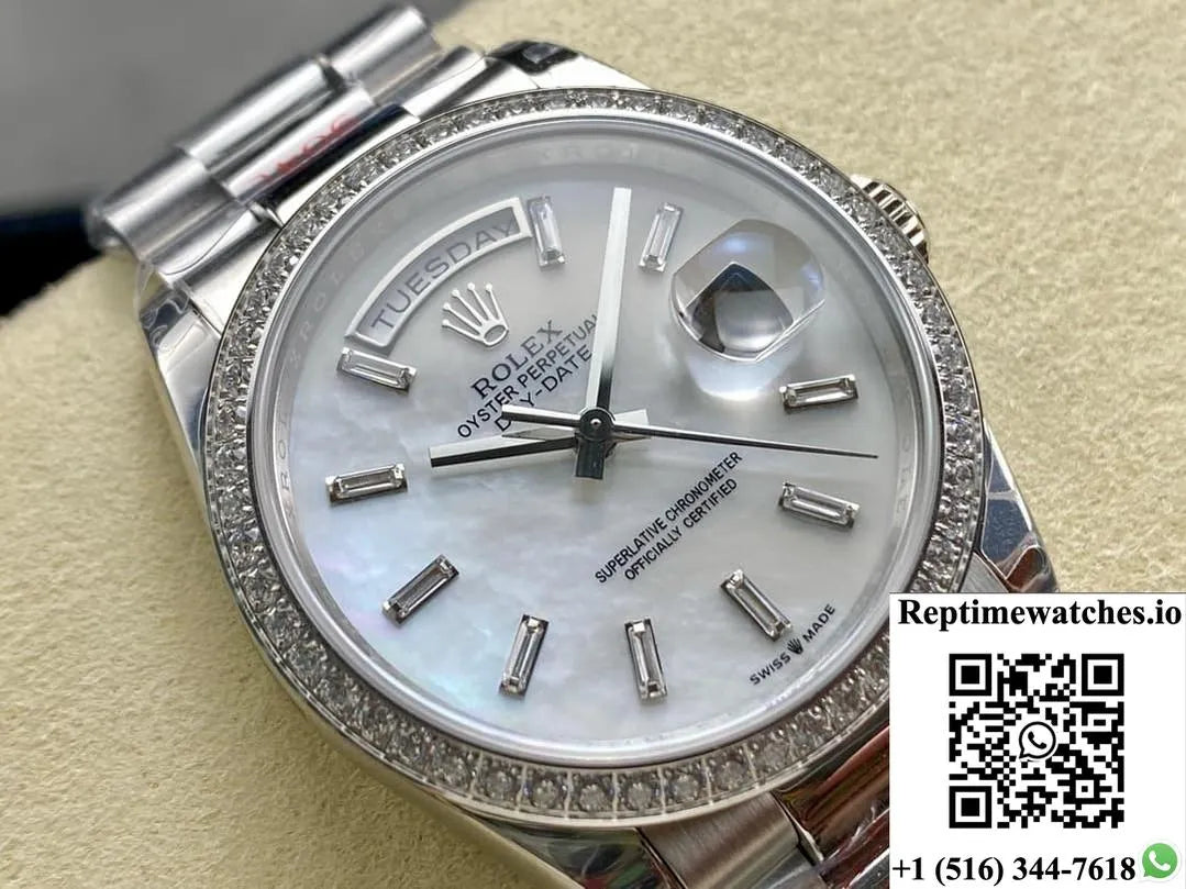 Rolex Day-Date Model M228349Rbr-0046 8+ Factory White Dial-Rep Time Watches