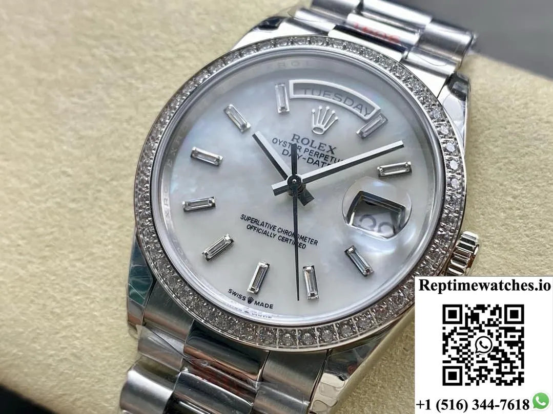 Rolex Day-Date Model M228349Rbr-0046 8+ Factory White Dial-Rep Time Watches