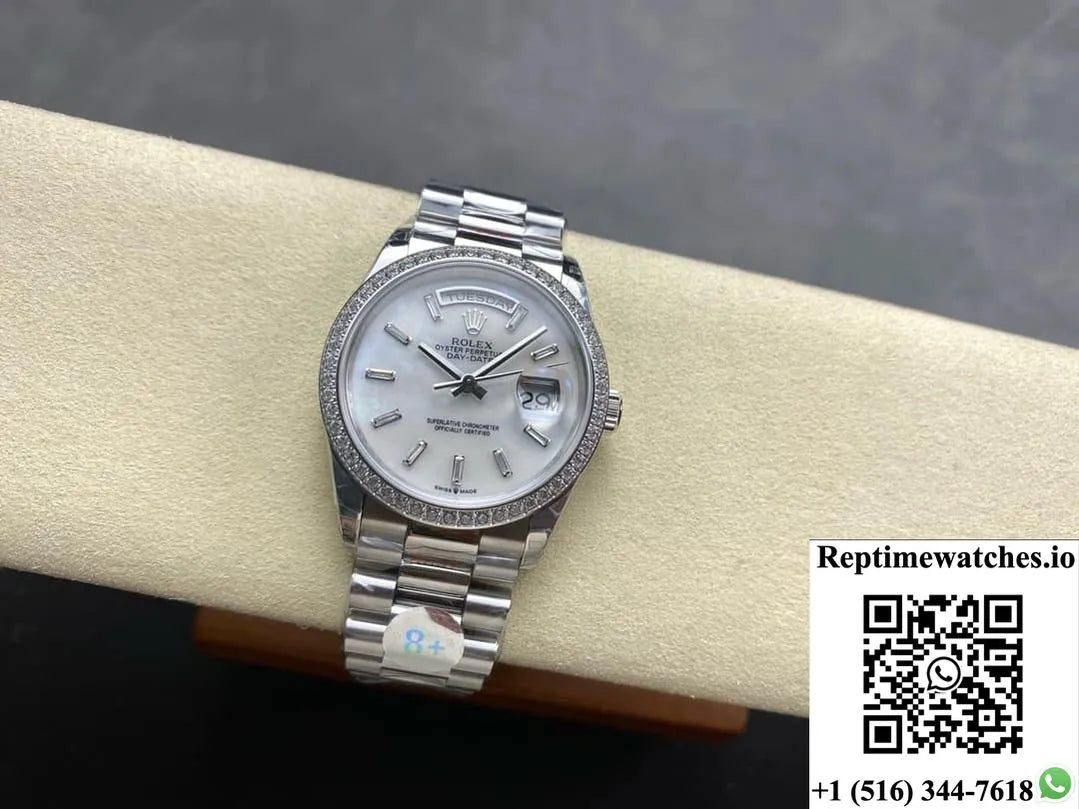 Rolex Day-Date Model M228349Rbr-0046 8+ Factory White Dial-Rep Time Watches