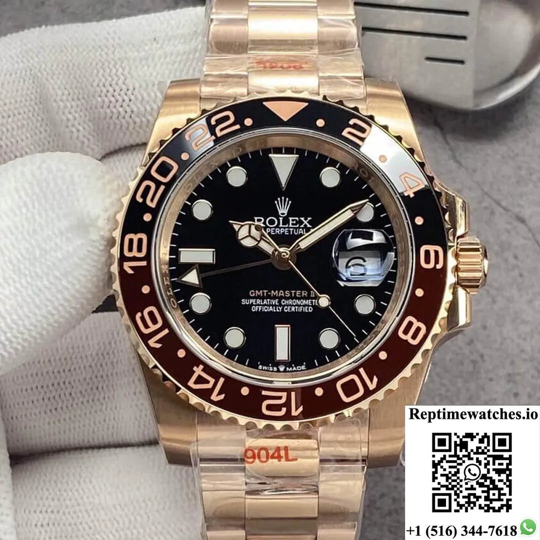 Rolex Gmt Master Ii 126715Chnr-0001 Gm Factory Rose Gold Black Dial-Rep Time Watches
