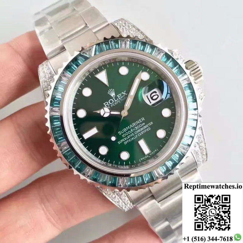 Rolex Submariner Date 116610Lv Noob Factory V9 Green Dial Diamond-Rep Time Watches