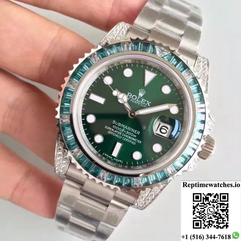 Rolex Submariner Date 116610Lv Noob Factory V9 Green Dial Diamond-Rep Time Watches