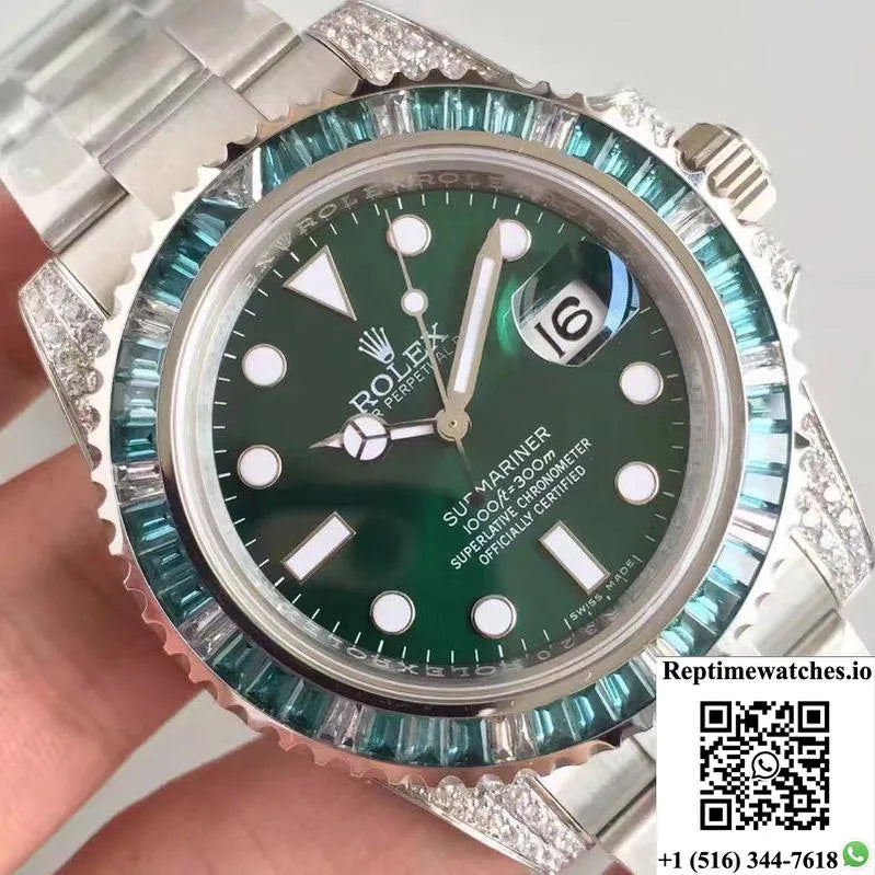 Rolex Submariner Date 116610Lv Noob Factory V9 Green Dial Diamond-Rep Time Watches