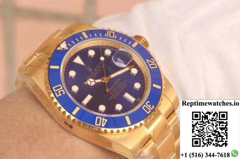 Rolex Submariner Date 116618Lb Vr Factory 18K Yellow Gold Wrapped Blue Dial-Rep Time Watches