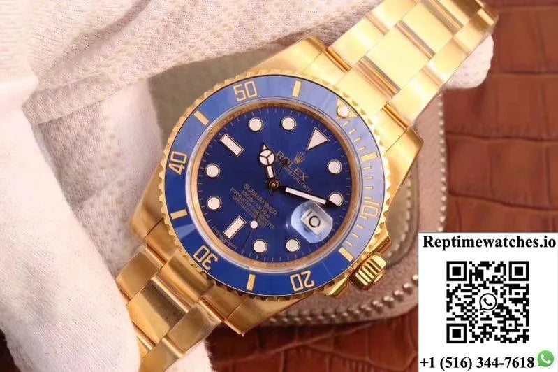 Rolex Submariner Date 116618Lb Vr Factory 18K Yellow Gold Wrapped Blue Dial-Rep Time Watches