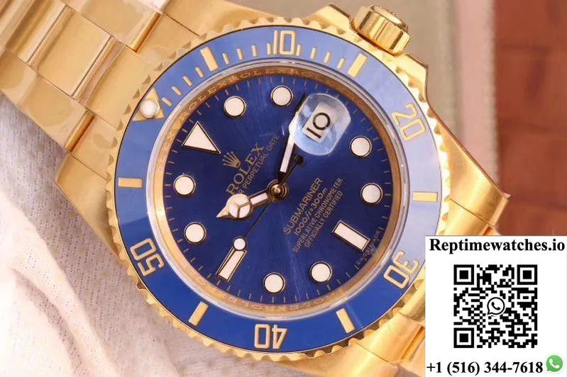 Rolex Submariner Date 116618Lb Vr Factory 18K Yellow Gold Wrapped Blue Dial-Rep Time Watches