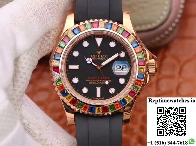 Rolex Yacht Master 116695Sats 40Mm Noob Factory 18K Rose Gold Wrapped Black Dial-Rep Time Watches