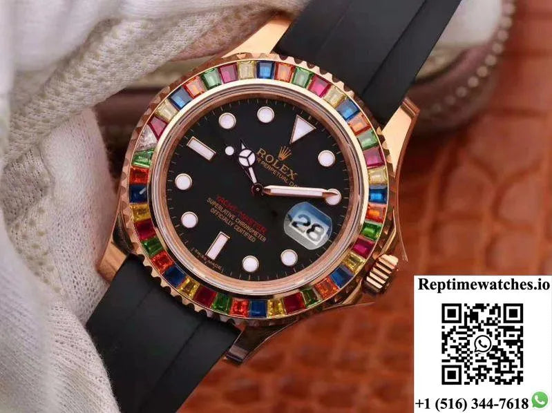 Rolex Yacht Master 116695Sats 40Mm Noob Factory 18K Rose Gold Wrapped Black Dial-Rep Time Watches