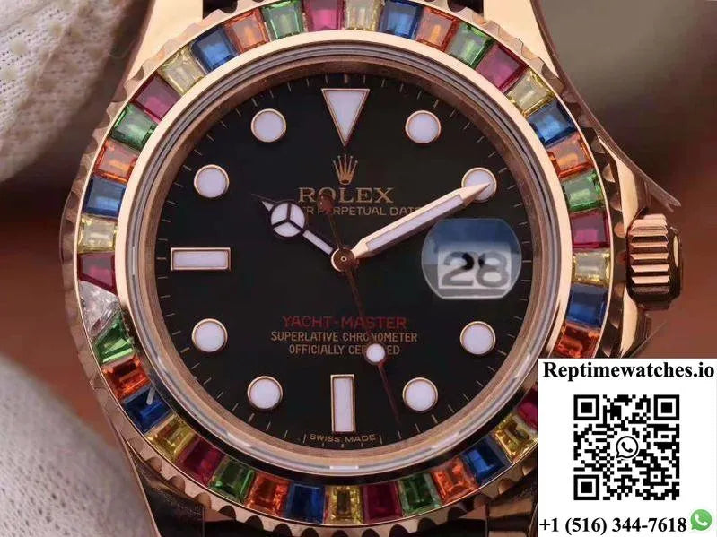 Rolex Yacht Master 116695Sats 40Mm Noob Factory 18K Rose Gold Wrapped Black Dial-Rep Time Watches