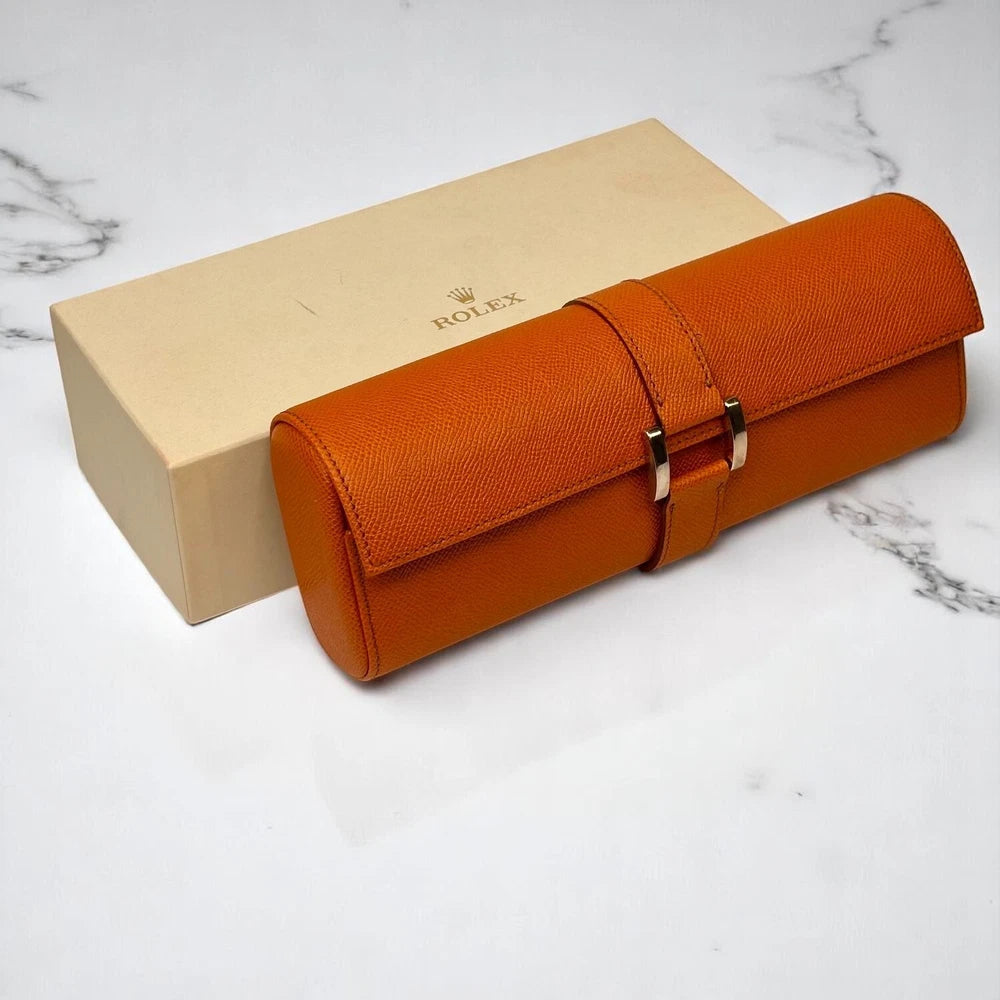 ROLEX VINTAGE SAFFIANO LEATHER 4-WATCH ROLL – COGNAC – ITALY VIP BOXED AD GIFT