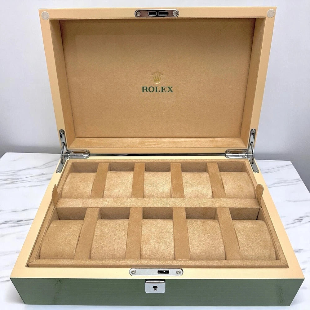 ROLEX GREEN LACQUER 10 MULTI WATCH BOX WOOD STORAGE CASE DATEJUST DAYDATE OYSTER
