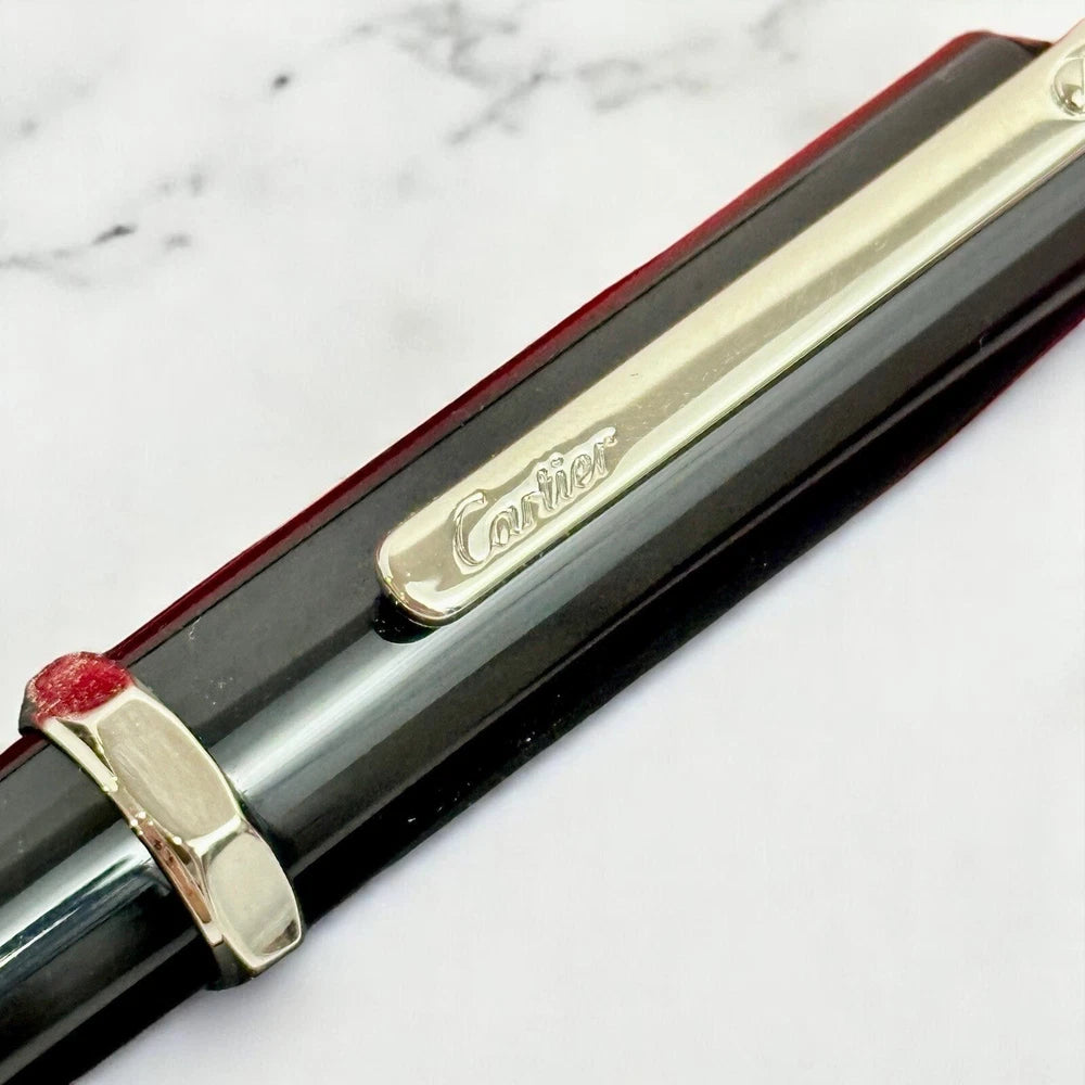 CARTIER SILVER SIGNATURE SANTOS DUMONT ROLLERBALL PEN SILVER & BLACK EDITION