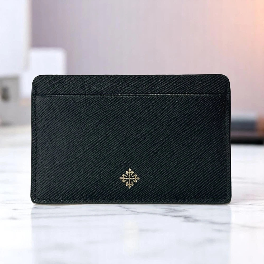 PATEK PHILIPPE GOLD EMBLEM CARDHOLDER–BLACK LEATHER