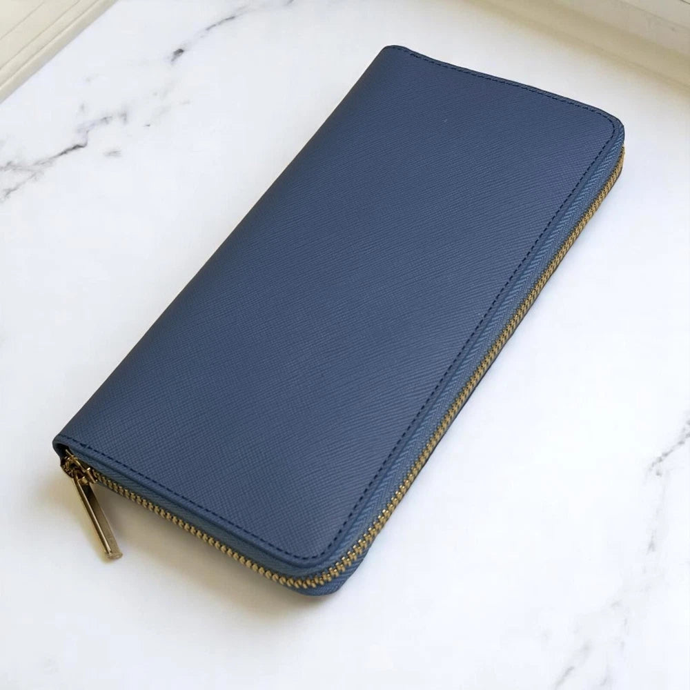 PATEK PHILIPPE AZURE SAFFIANO LEATHER WALLET – GOLD ZIP – CALATRAVA – ITALY
