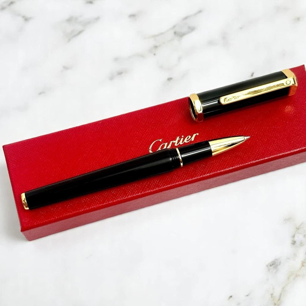 CARTIER SANTOS DUMONT PRESTIGE ROLLERBALL PEN GOLD & BLACK COLLECTIBLE