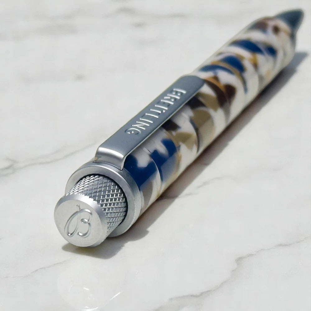 BREITLING MOSAIC SWIRLED BALLPOINT PEN – BLUE, WHITE, AND GOLD MARBLED DESIGN