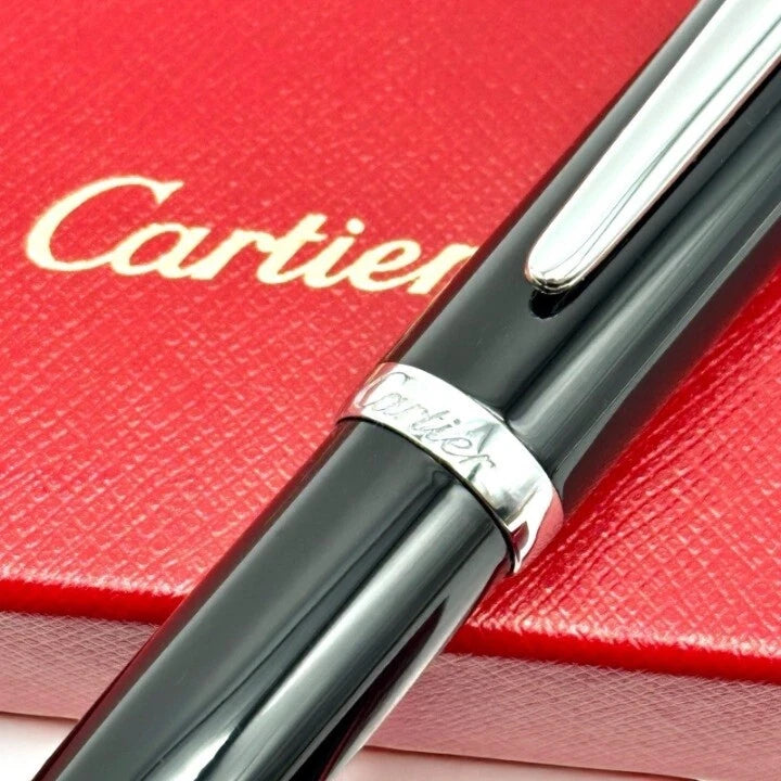 CARTIER BLACK COMPOSITE SILVER EXECUTIVE ROLLERBALL PEN RARE AD VIP GIFT