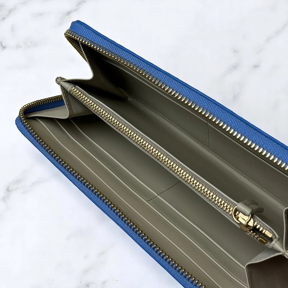 PATEK PHILIPPE AZURE SAFFIANO LEATHER WALLET – GOLD ZIP – CALATRAVA – ITALY