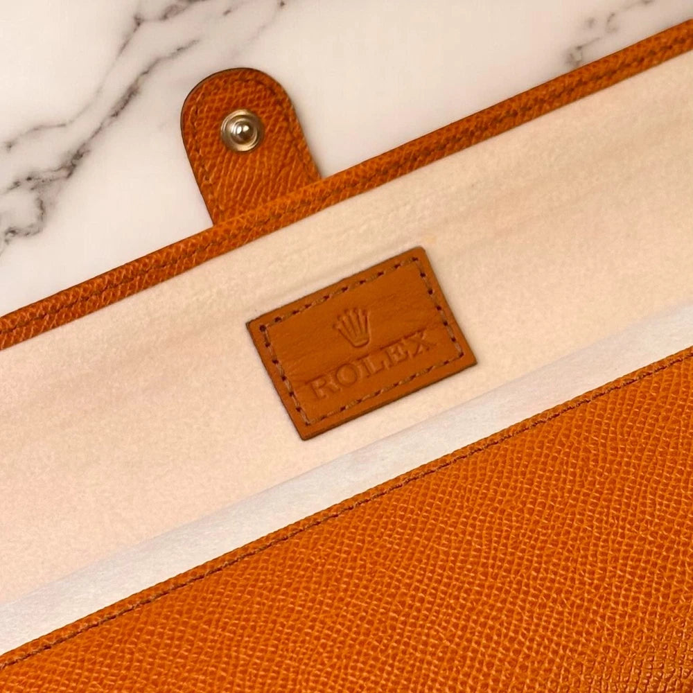 ROLEX VINTAGE SAFFIANO LEATHER 4-WATCH ROLL – COGNAC – ITALY VIP BOXED AD GIFT