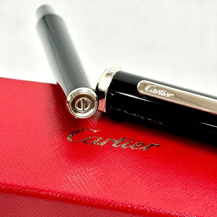 CARTIER SILVER SIGNATURE SANTOS DUMONT ROLLERBALL PEN SILVER & BLACK EDITION
