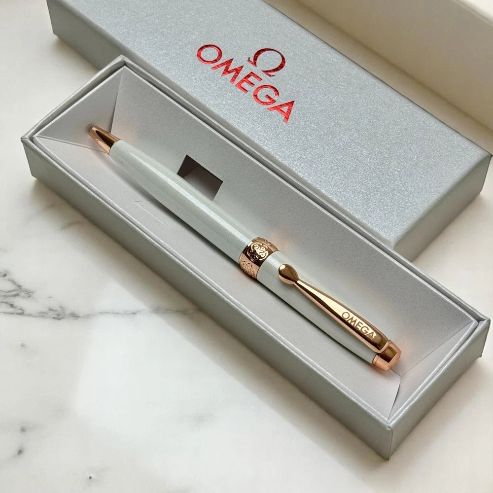 OMEGA WHITE BALLPOINT PEN – ROSE GOLD