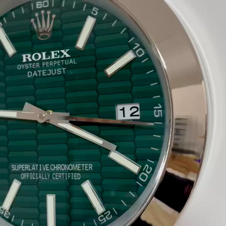 DATEJUST – SILVER – GREEN- 2 EDITION 35 CM DELUXE METAL WALL CLOCK