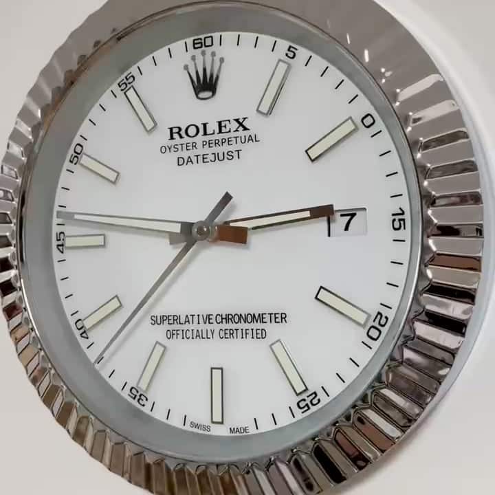DATEJUST – ROSE SILVER – WHITE – 2 EDITION 35 CM DELUXE METAL WALL CLOCK