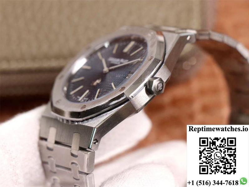 Xf Factory Audemars Piguet Royal Oak “Jumbo” Extra-Thin 15202St.Oo.1240St.01 Stainlless Steel Cufflinks Blue “Tapisserie” Pattern-Rep Time Watches
