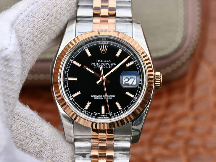 Ar Factory Replica Rolex Datejust 36mm Two Tone Rose Gold Watch with 904l Steel Case Clone 3135 Movement