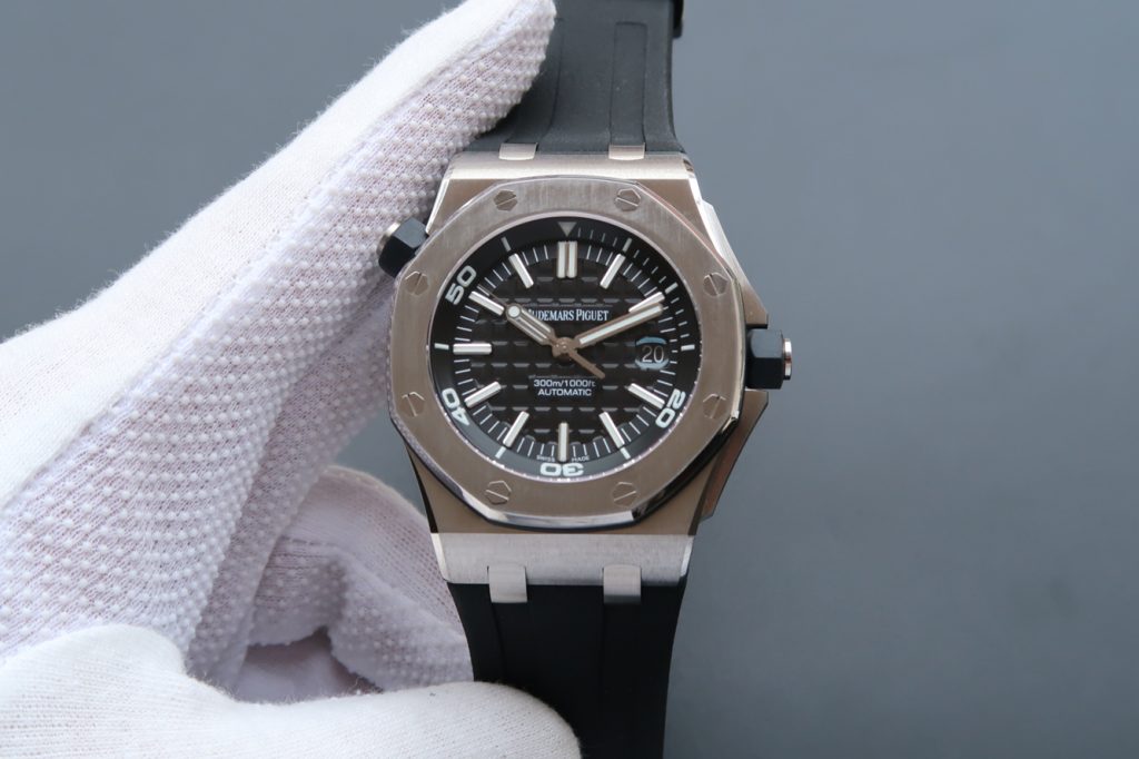 J12 Factory V9 5 Edition Replica Audemars Piguet Roo Diver 15703 with Clone 3120 Movement Black Rubber Strap