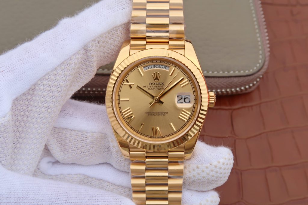 Cr Factory Replica Rolex Day Date 40mm 18k Full Wrapped Yellow Gold with Clone 3255 Movement