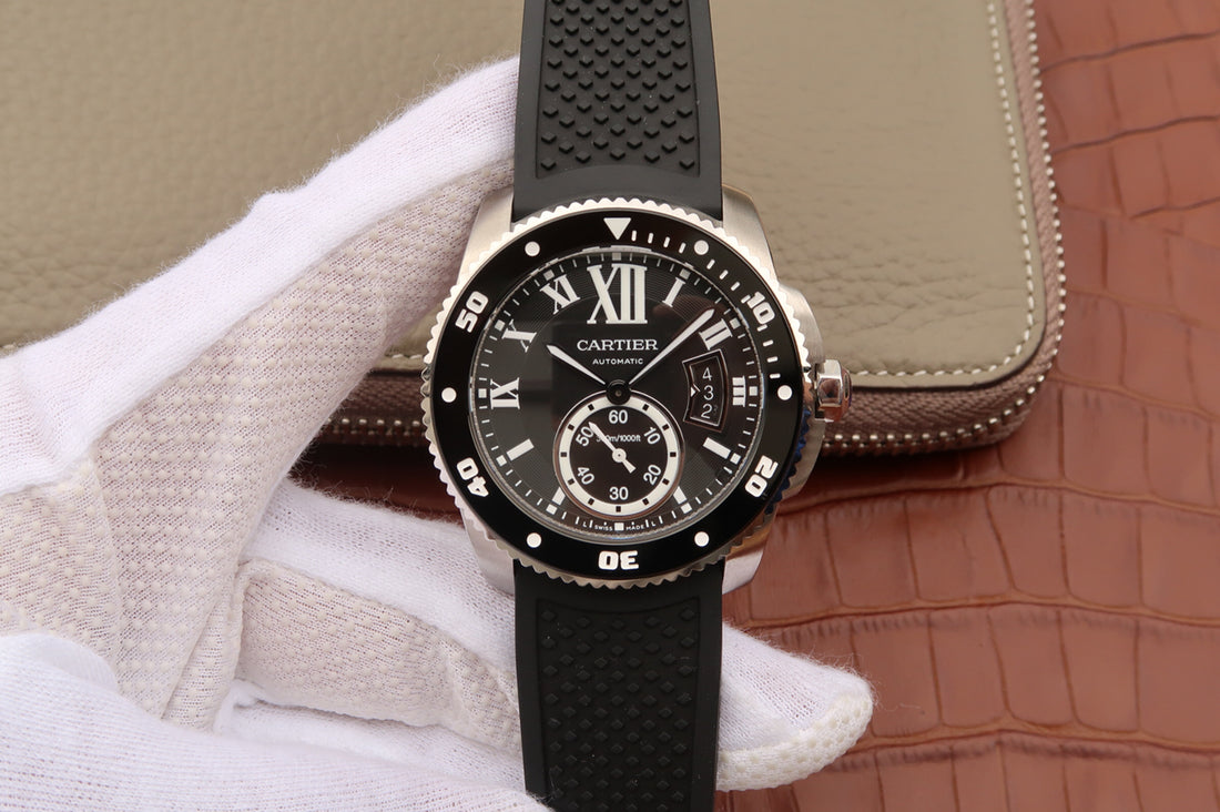 Jj Factory Replica Cartier Calibre Diver W7100056 Black Rubber Strap