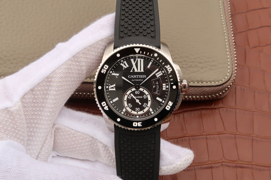 Jj Factory Replica Cartier Calibre Diver W7100056 Black Rubber Strap
