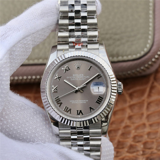 Gm Factory Replica Rolex Datejust 36mm with 904l Stainless Steel Case Grey Dial Asia Eta 2836 2