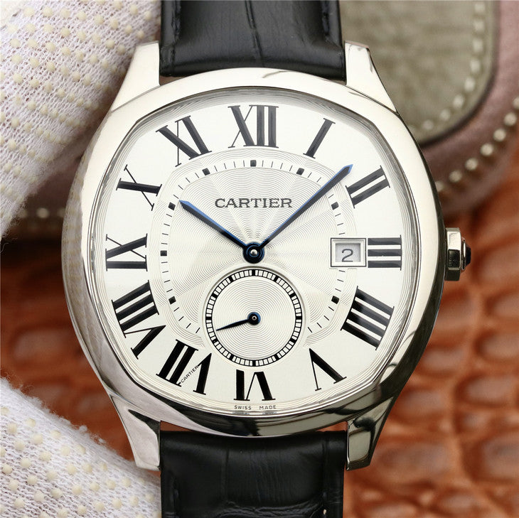 Gs Factory Best Edition Replica Drive De Cartier Watch with Black Leather Strap
