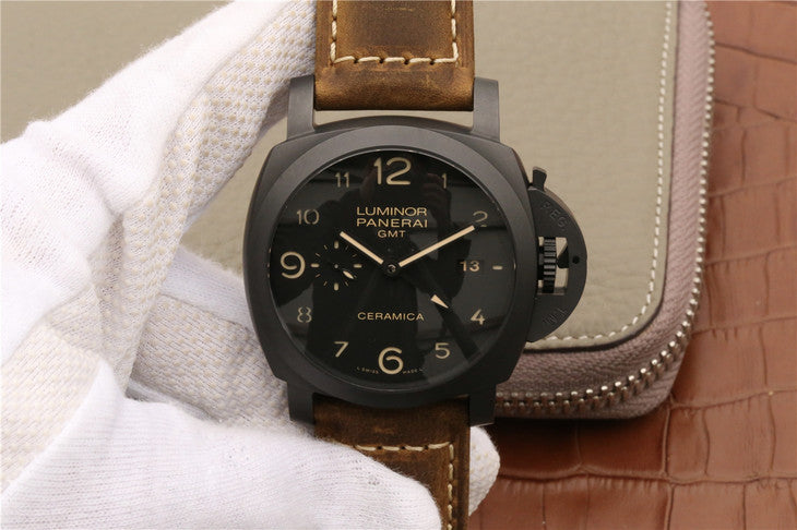 Kw Factory V2 Replica Panerai Pam 441 Ceramica Super Clone P 9001 Movement Brown Asso Leather Strap