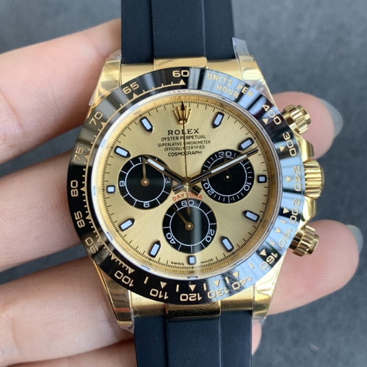 Noob V3 Replica Rolex Daytona 116518 Yellow Gold Rubber Watch with Super Clone 4130