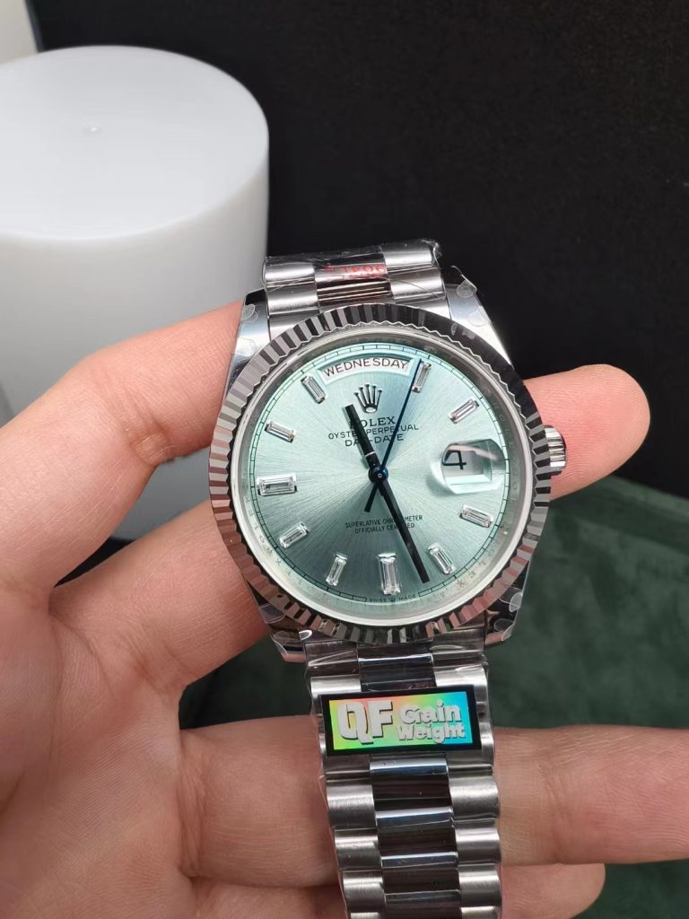 Q Factory Replica Rolex Day Date Ice Blue Gain Weight