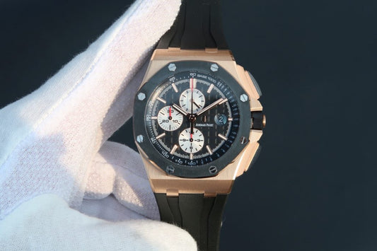 J12 Factory Replica Audemars Piguet Royal Oak Offshore Chrono Rose Gold with Black Ceramic Bezel A3126 Movement
