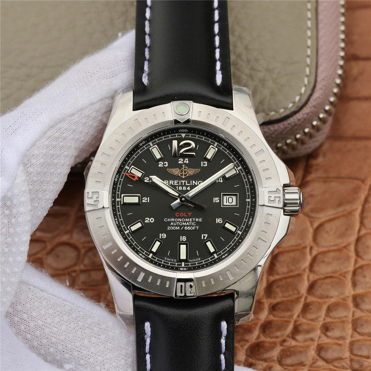 Gf Factory Replica Breitling Colt 44mm with Asia Eta 2836 2 Movement Black Leather Strap