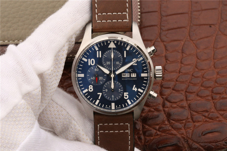 Z Factory Replica Iwc Pilot Chrono 377714 Le Petit Prince with Blue Dial Brown Leather Strap