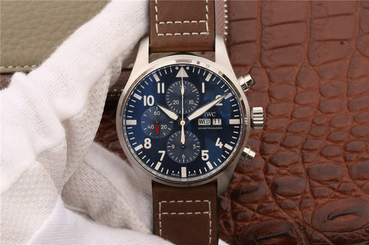 Z Factory Replica Iwc Pilot Chrono 377714 Le Petit Prince with Blue Dial Brown Leather Strap